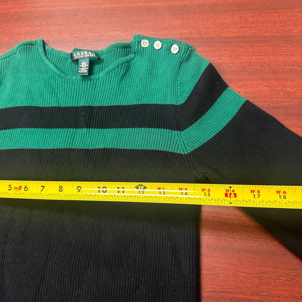 Lauren Ralph Lauren Ribbed Knit‎ Striped Sweater Womens Size Large Green Black - Picture 5 of 6